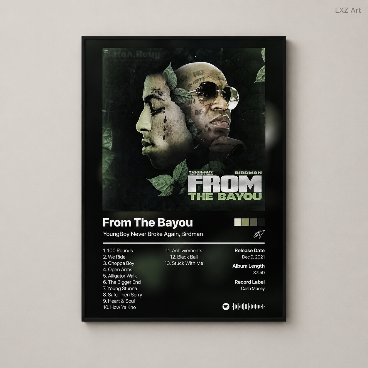 YoungBoy Never Broke Again & Birdman From The Bayou Tracklist Poster | Unframed Bedroom Wall Art