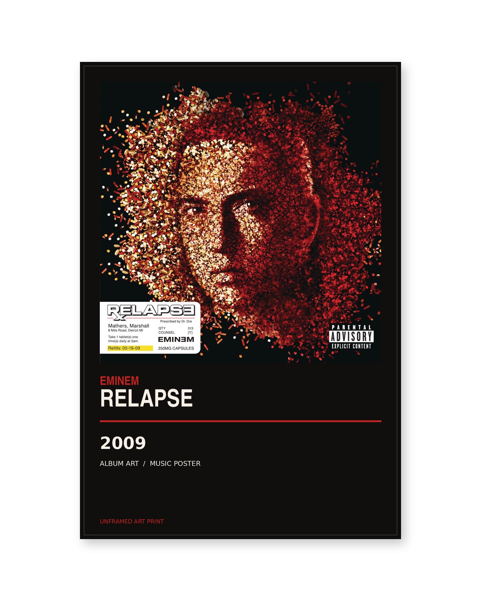 Eminem Relapse unframed album poster - white background