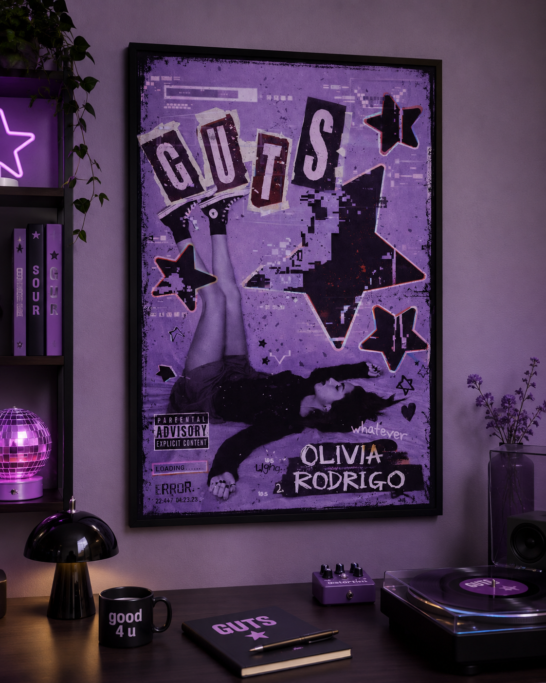 올리비아 로드리고 GUTS 글리치 포스터 | 프레임 없는 침실 벽 예술