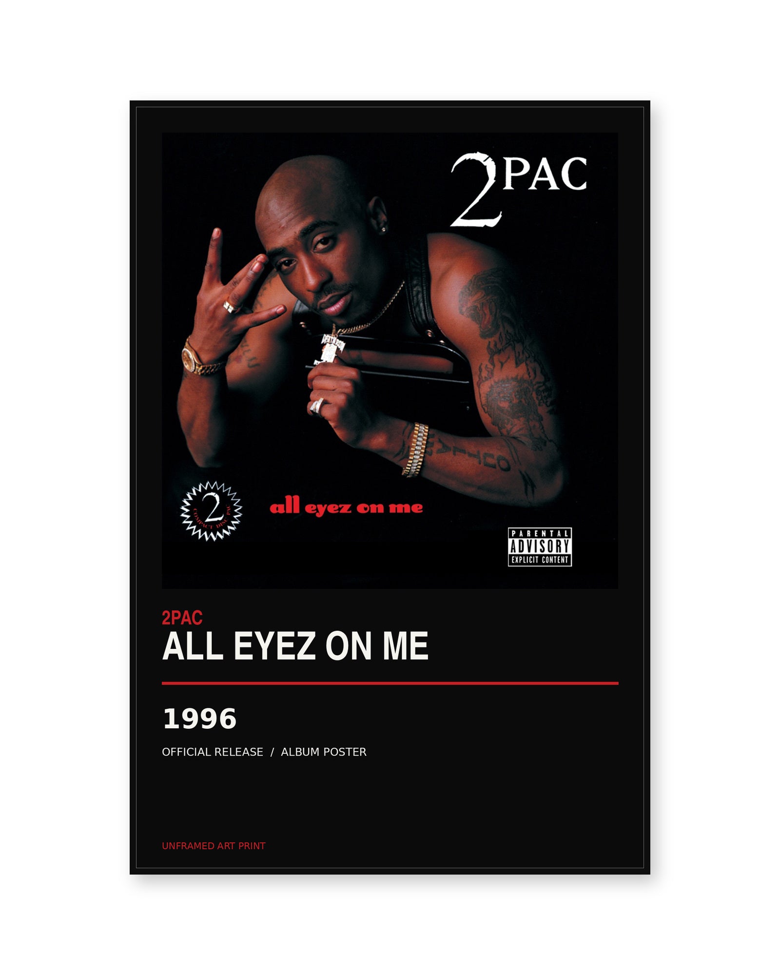 2Pac All Eyez on Me album poster - white background view