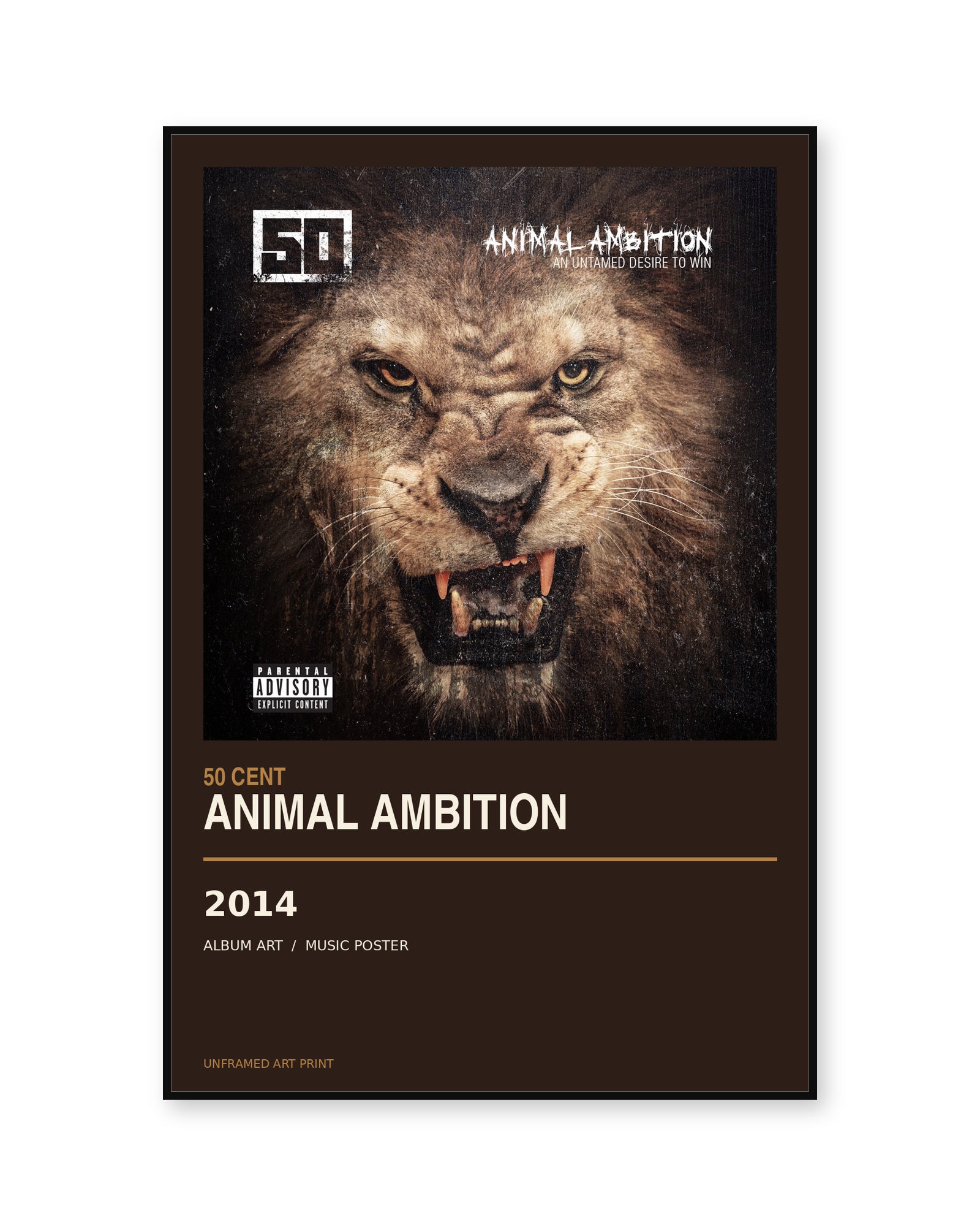 Animal Ambition 50 Cent unframed album poster - white background view
