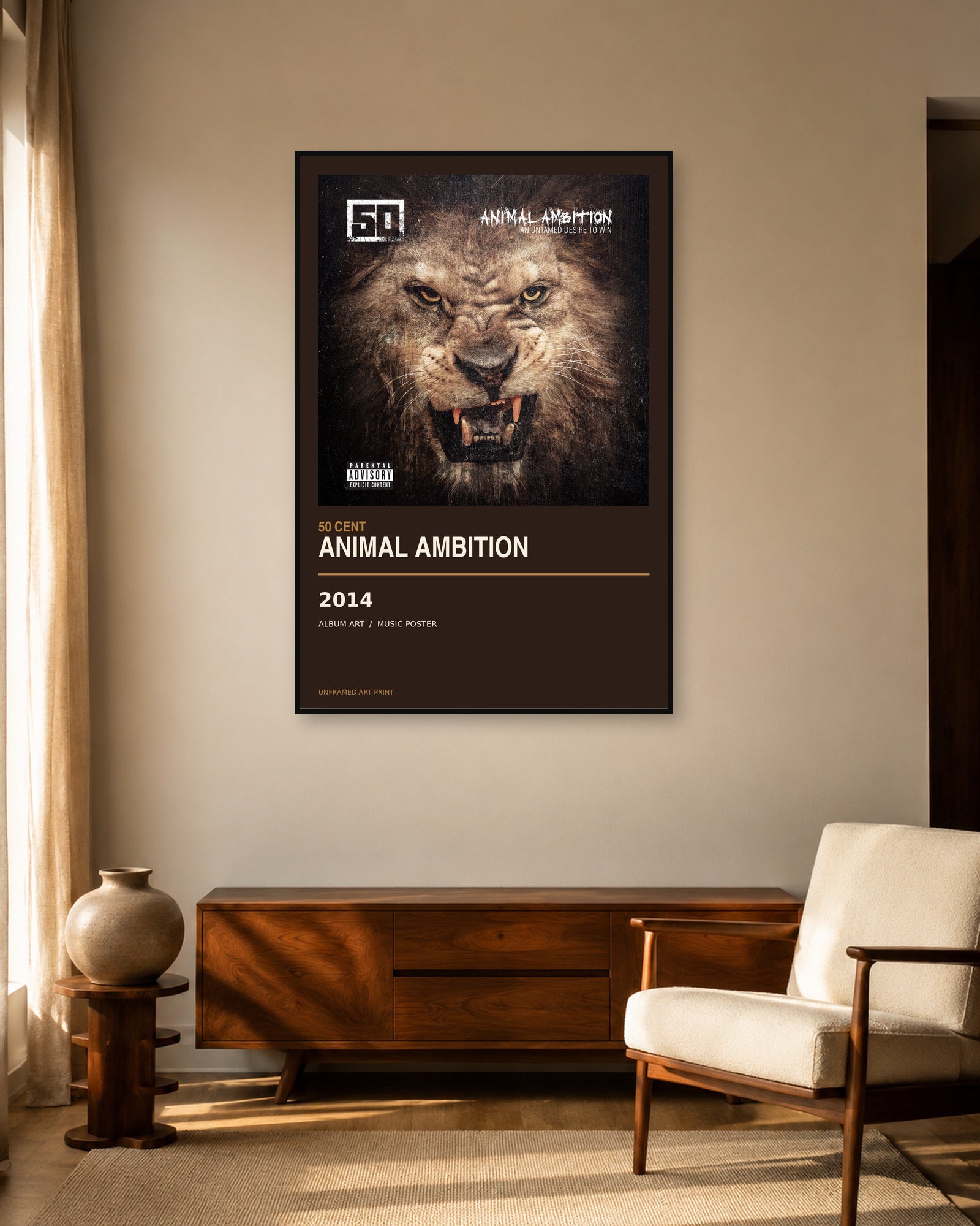 Animal Ambition 50 Cent unframed album poster - living room view