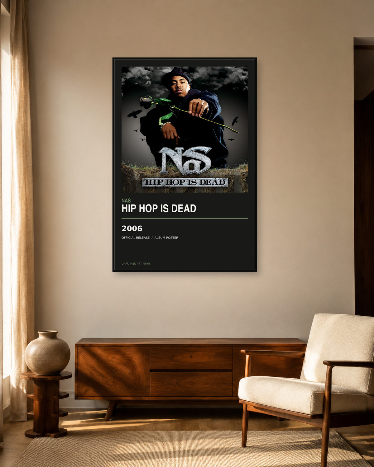 Nas Hip Hop Is Dead album poster - living room view