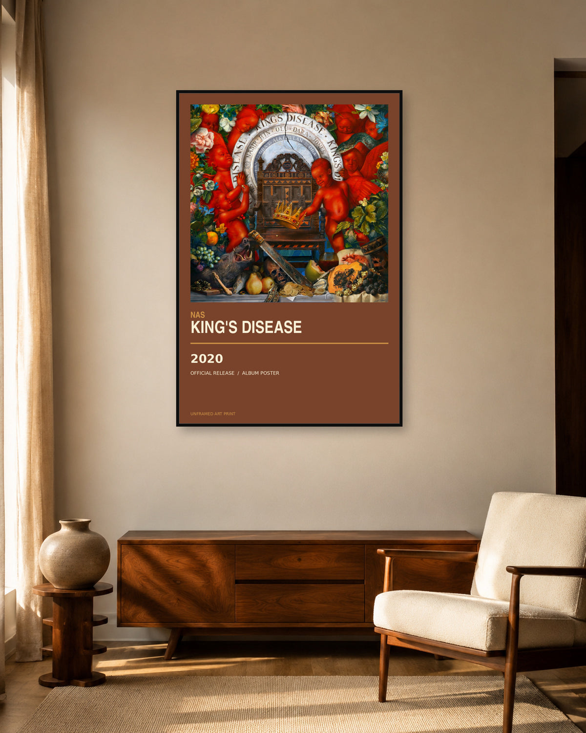 Nas King's Disease album poster - living room view