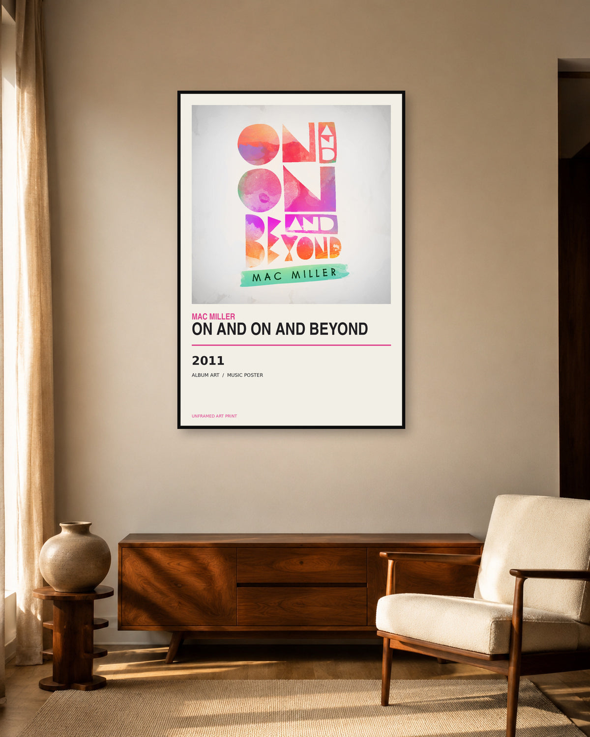 On And On And Beyond Mac Miller unframed music poster - living-room view