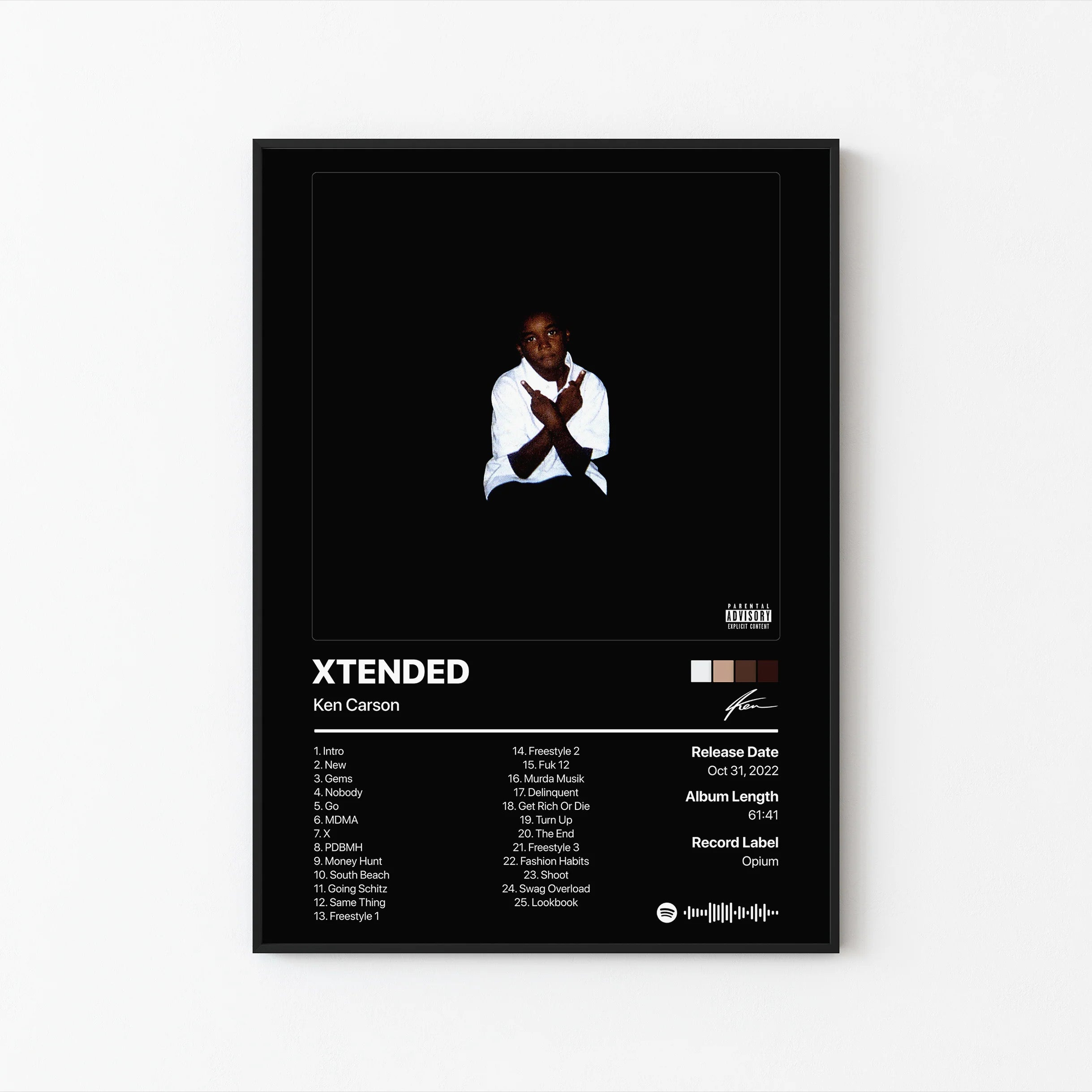 Ken Carson XTENDED 트랙리스트 포스터 | 무액자 침실 벽 예술