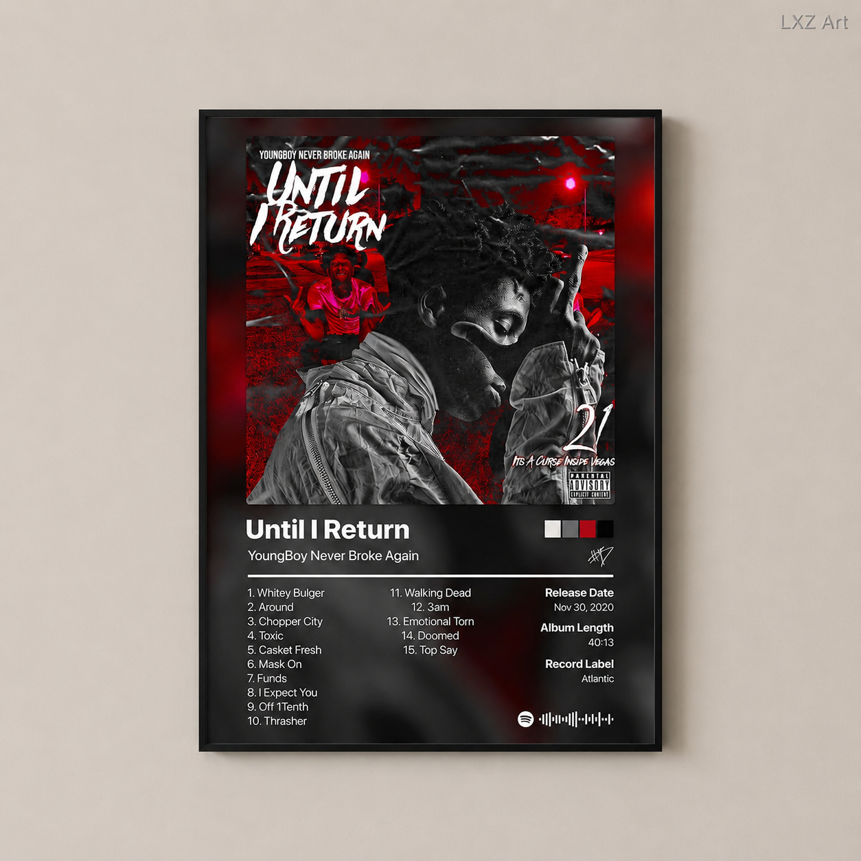 YoungBoy Never Broke Again Until I Return Tracklist Poster | Unframed Bedroom Wall Art