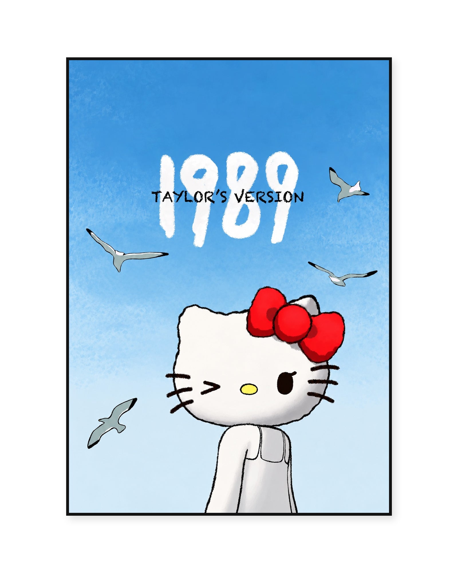 Taylor Swift 1989 (Taylor's Version) Hello Kitty fan art poster — white background, thin black display frame