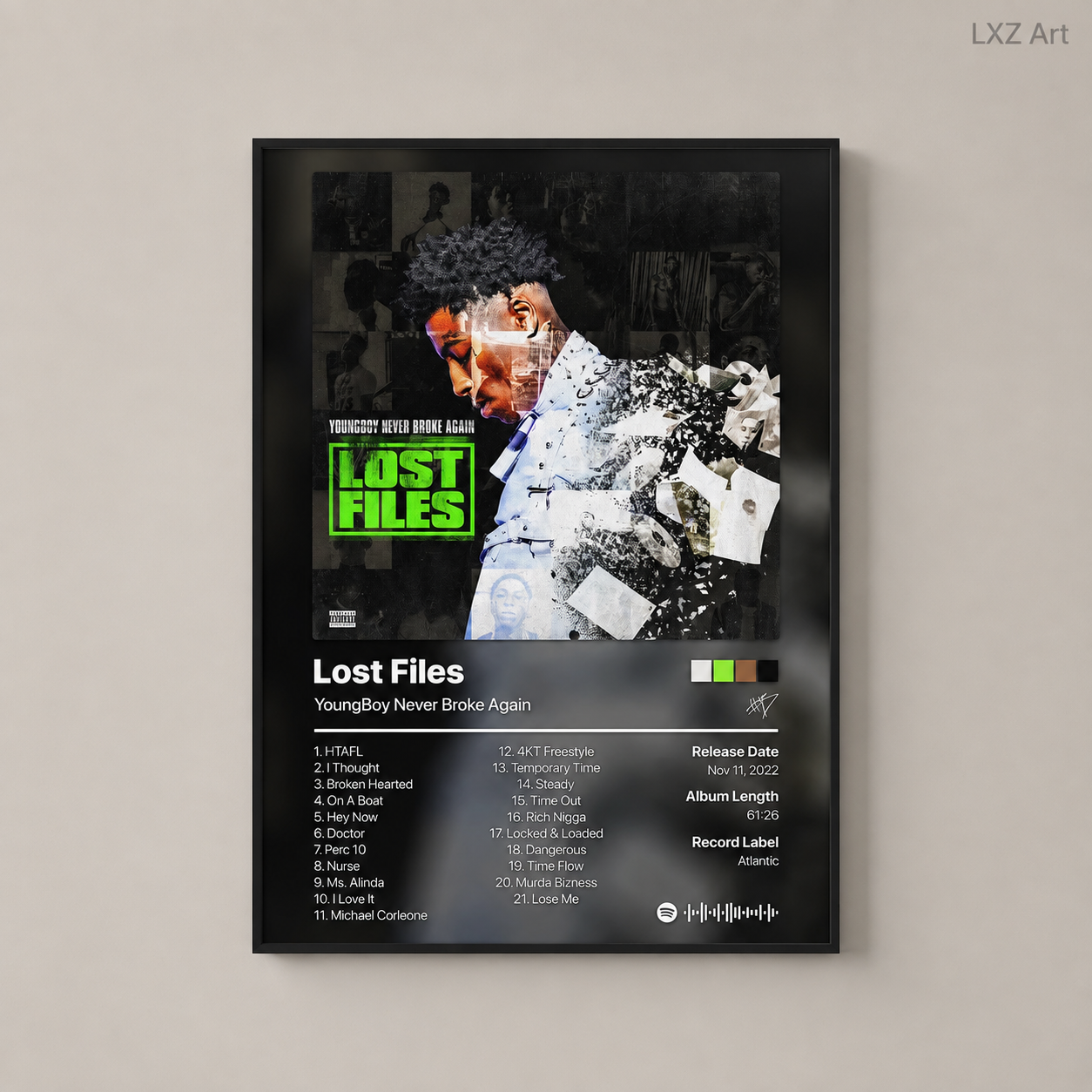 YoungBoy Never Broke Again Lost Files Tracklist Poster | Unframed Bedroom Wall Art