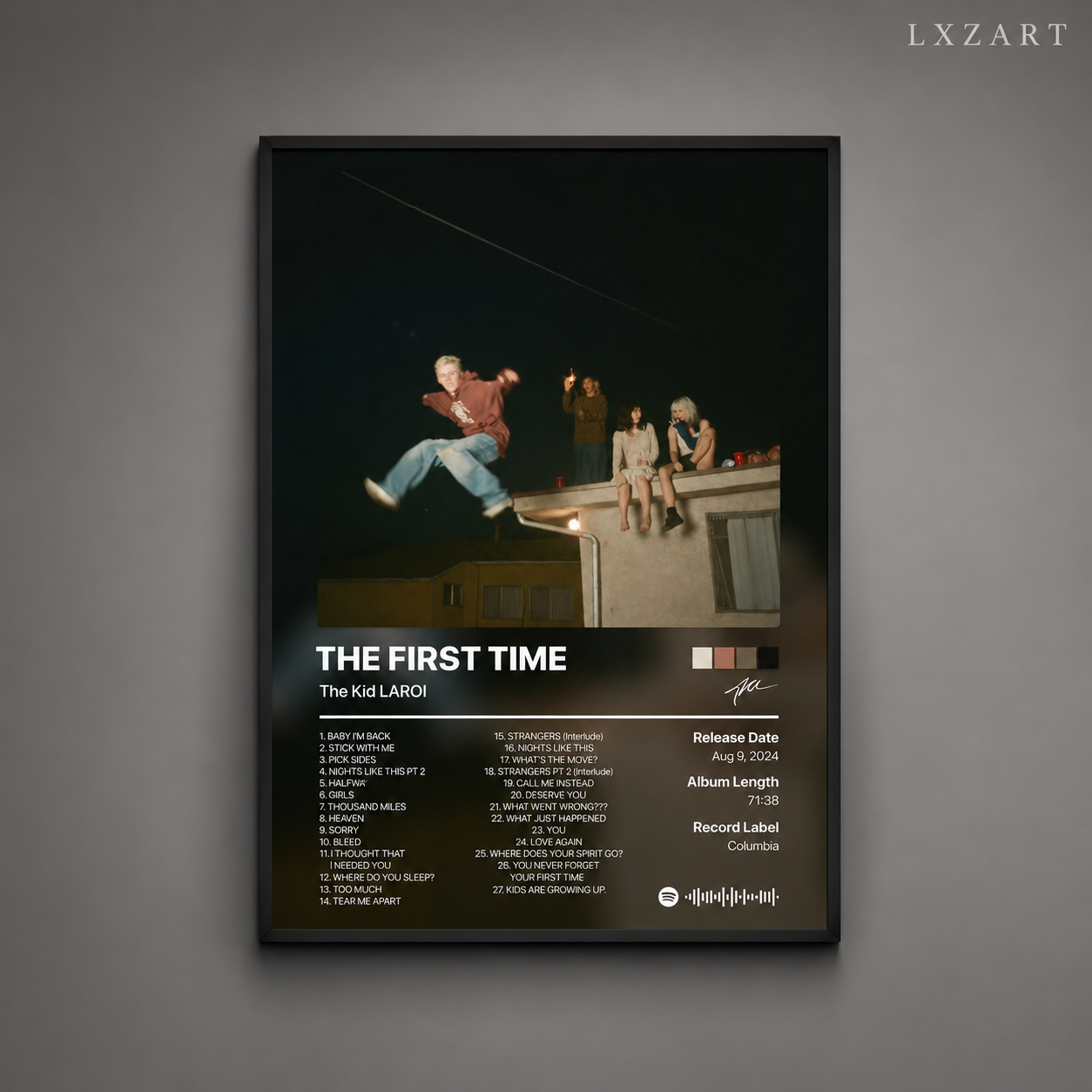 The Kid LAROI The First Time Rooftop Tracklist Poster | Unframed Bedroom Wall Art