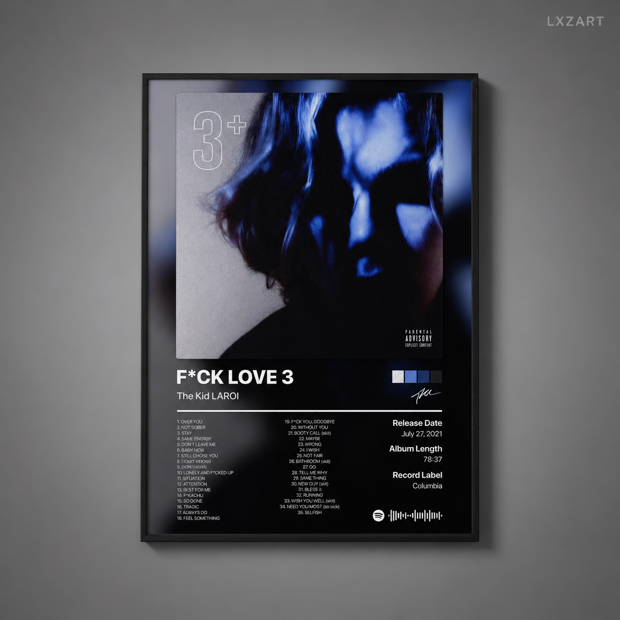 The Kid LAROI F*CK LOVE 3 Tracklist Poster | Unframed Bedroom Wall Art