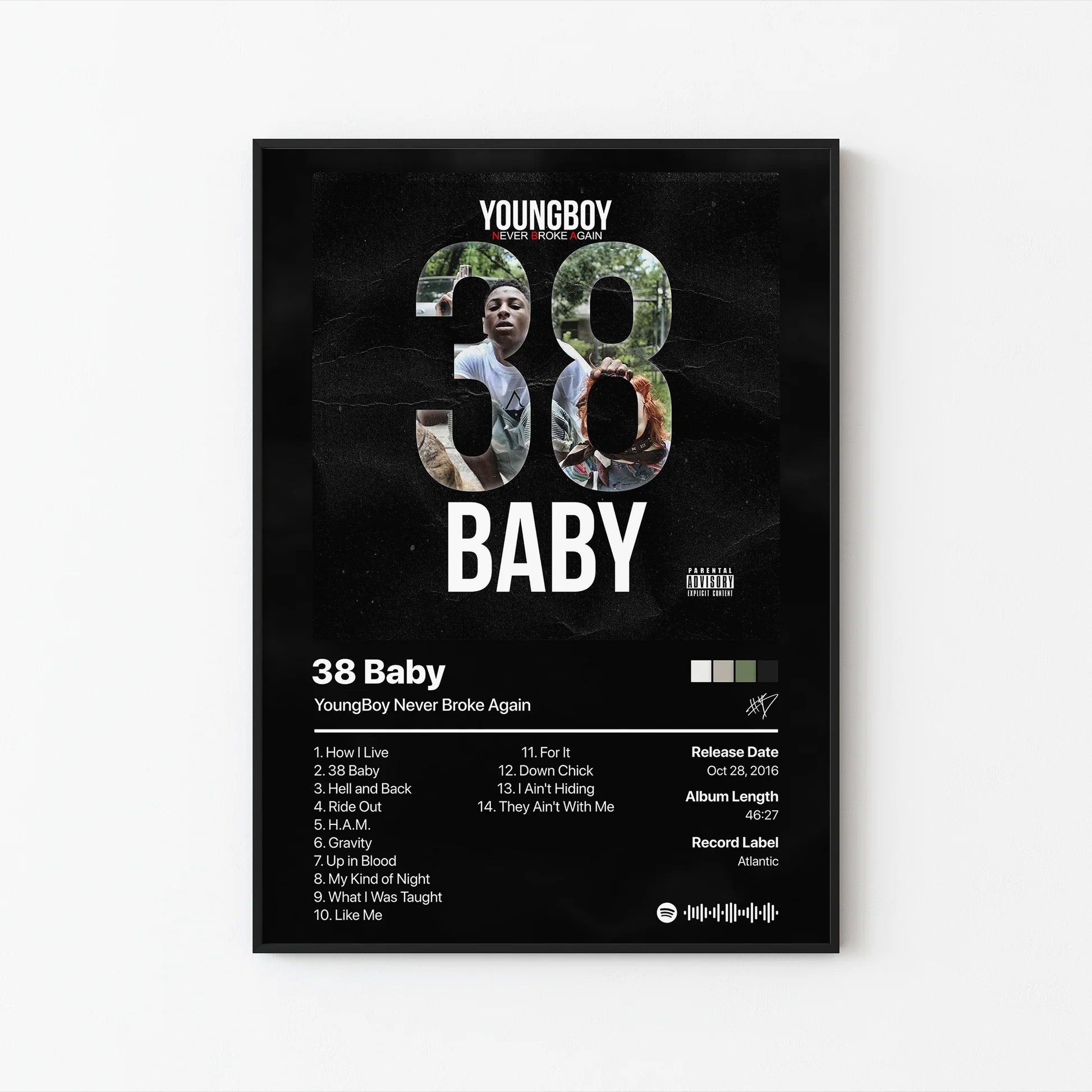 YoungBoy Never Broke Again 38 Baby 트랙리스트 포스터 | 무액자 침실 벽 장식