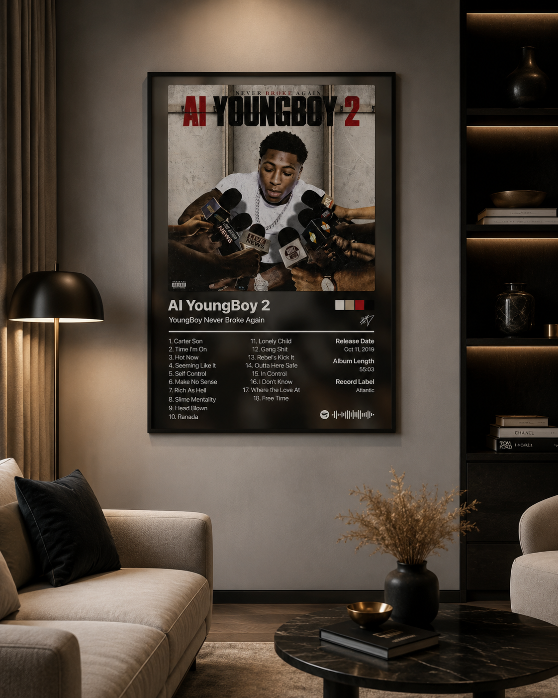 YoungBoy Never Broke Again AI YoungBoy 2 트랙리스트 포스터 | 프레임 없는 침실 벽 장식