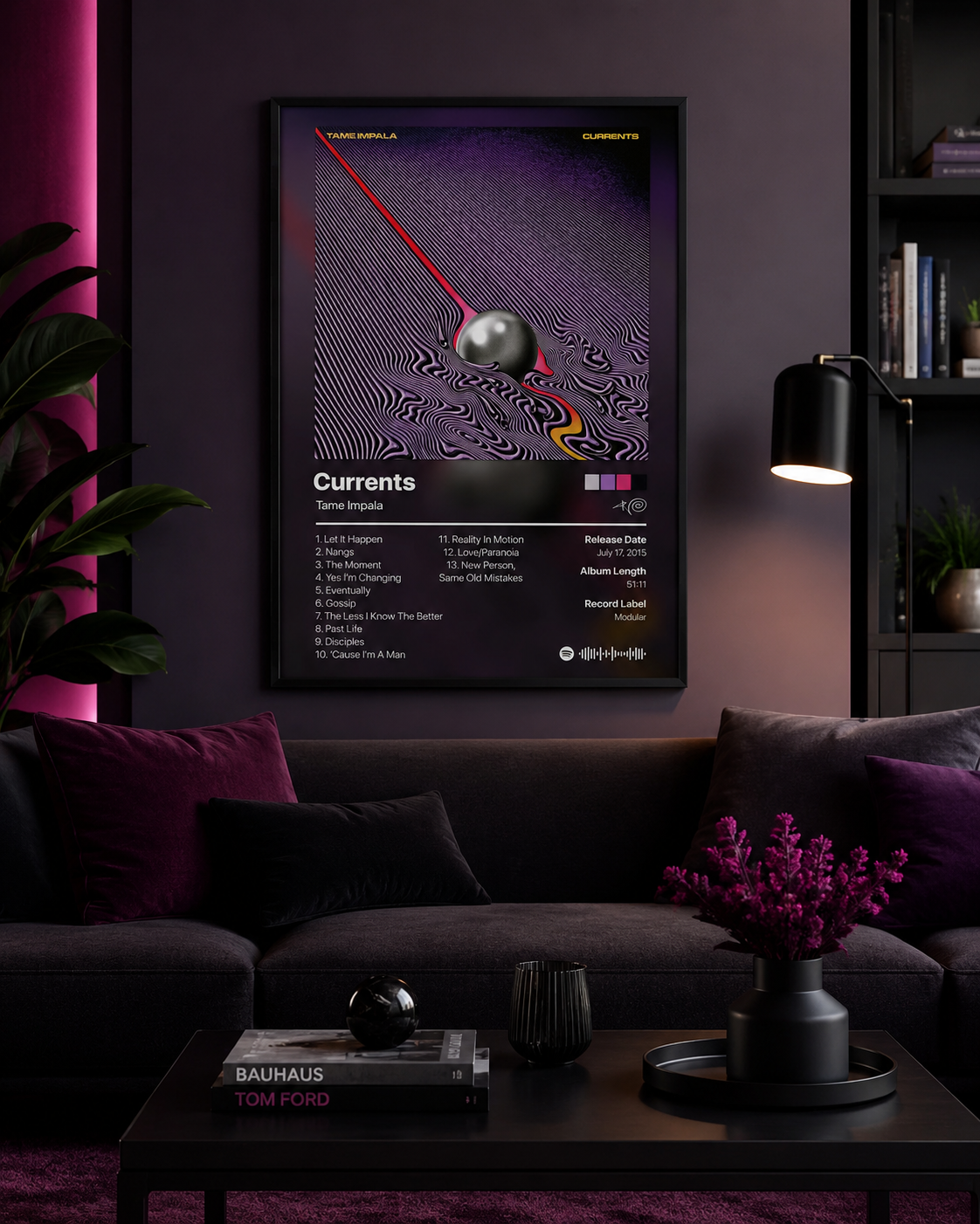Tame Impala Currents Tracklist Poster | Unframed Bedroom Wall Art