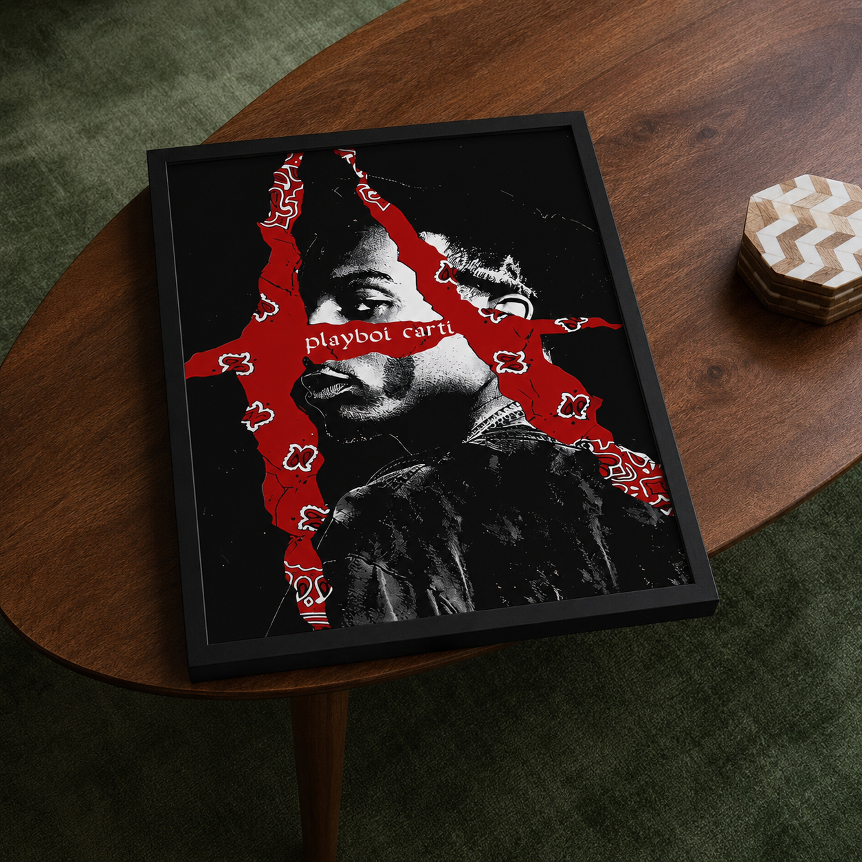 Playboi Carti Red Bandana 포스터 | 액자 없는 침실 벽 장식