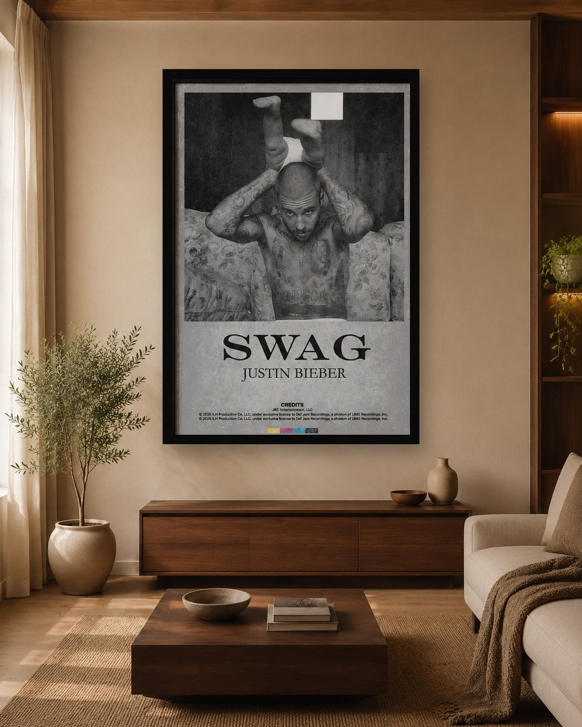 Justin Bieber SWAG Vintage Poster in a color-matched room scene
