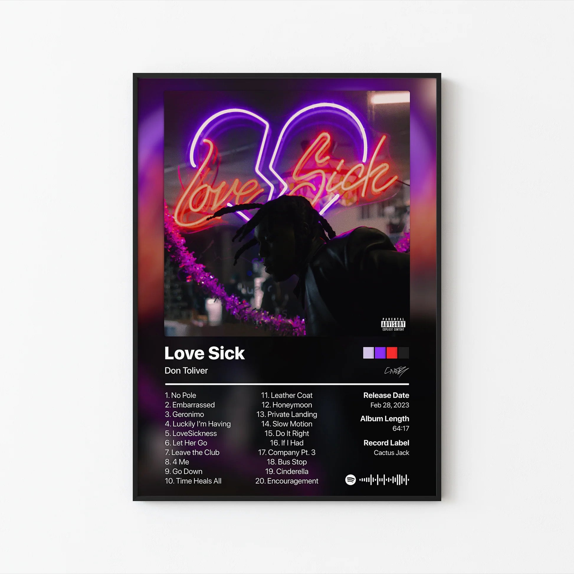 돈 톨리버 Love Sick 네온 포스터 | 프레임 없는 침실 벽 예술