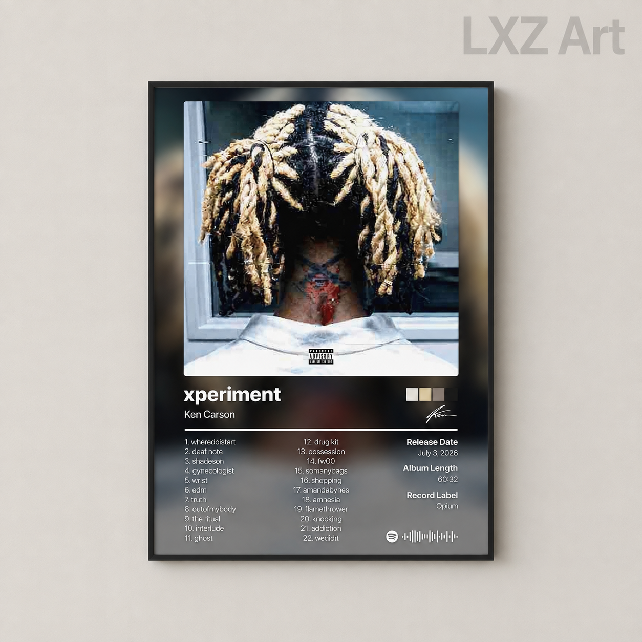 Ken Carson xperiment Portrait Tracklist Poster | Unframed Bedroom Wall Art