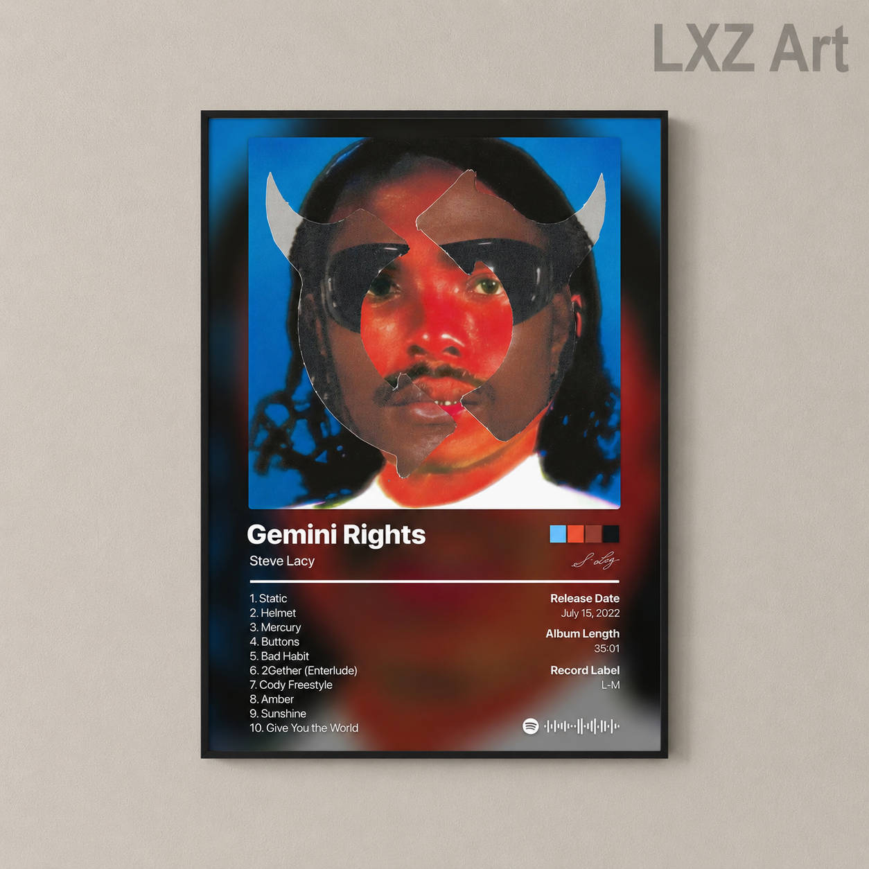 Steve Lacy Gemini Rights Tracklist Poster | Unframed Bedroom Wall Art
