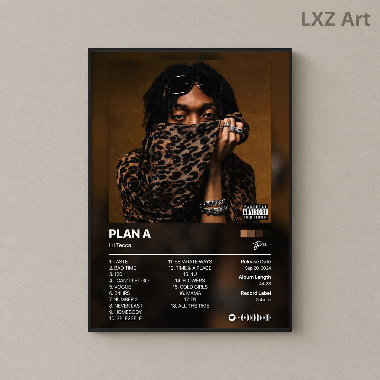 Lil Tecca PLAN A Tracklist Poster | Unframed Bedroom Wall Art