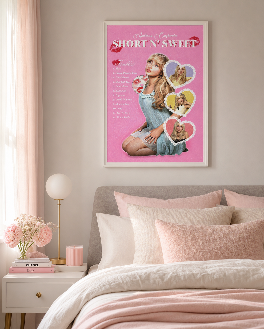 사브리나 카펜터 Short n’ Sweet 트랙리스트 포스터 | 액자 없는 침실 벽 장식