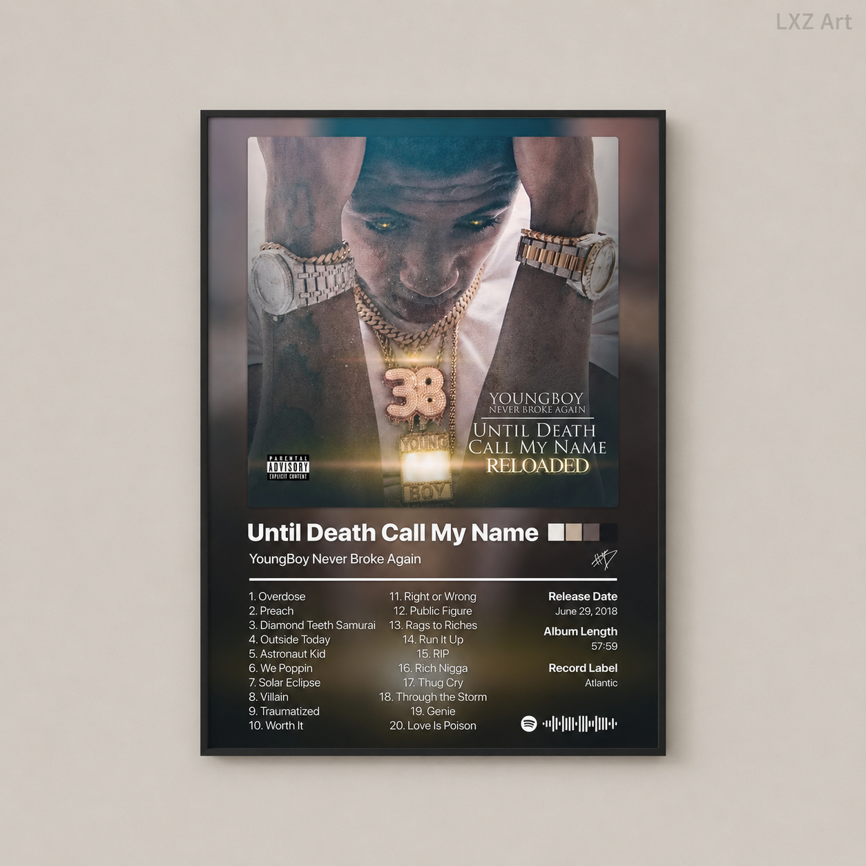 YoungBoy Never Broke Again Until Death Call My Name Tracklist Poster | Unframed Bedroom Wall Art