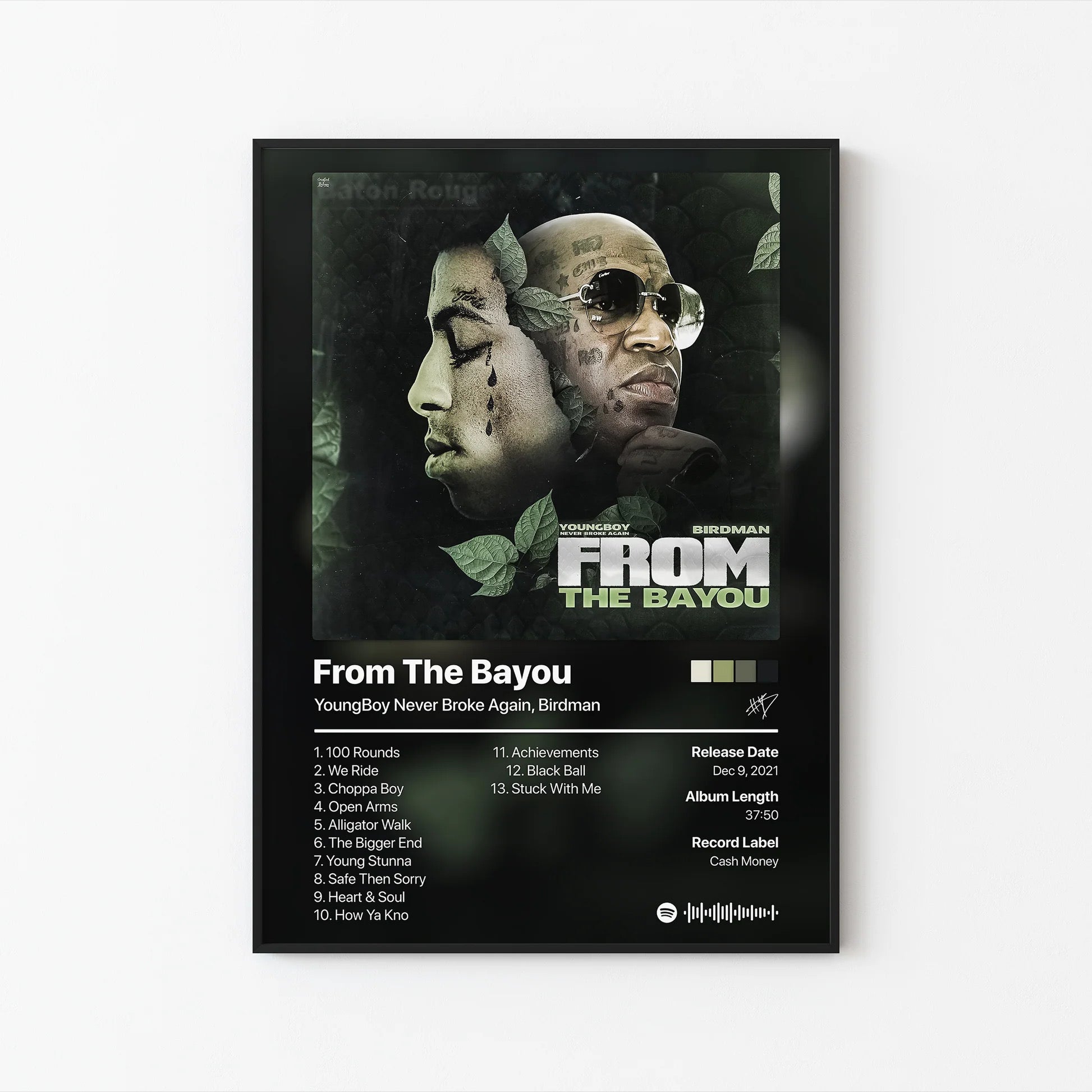 YoungBoy Never Broke Again & Birdman From The Bayou 트랙리스트 포스터 | 프레임 없는 침실 벽 장식