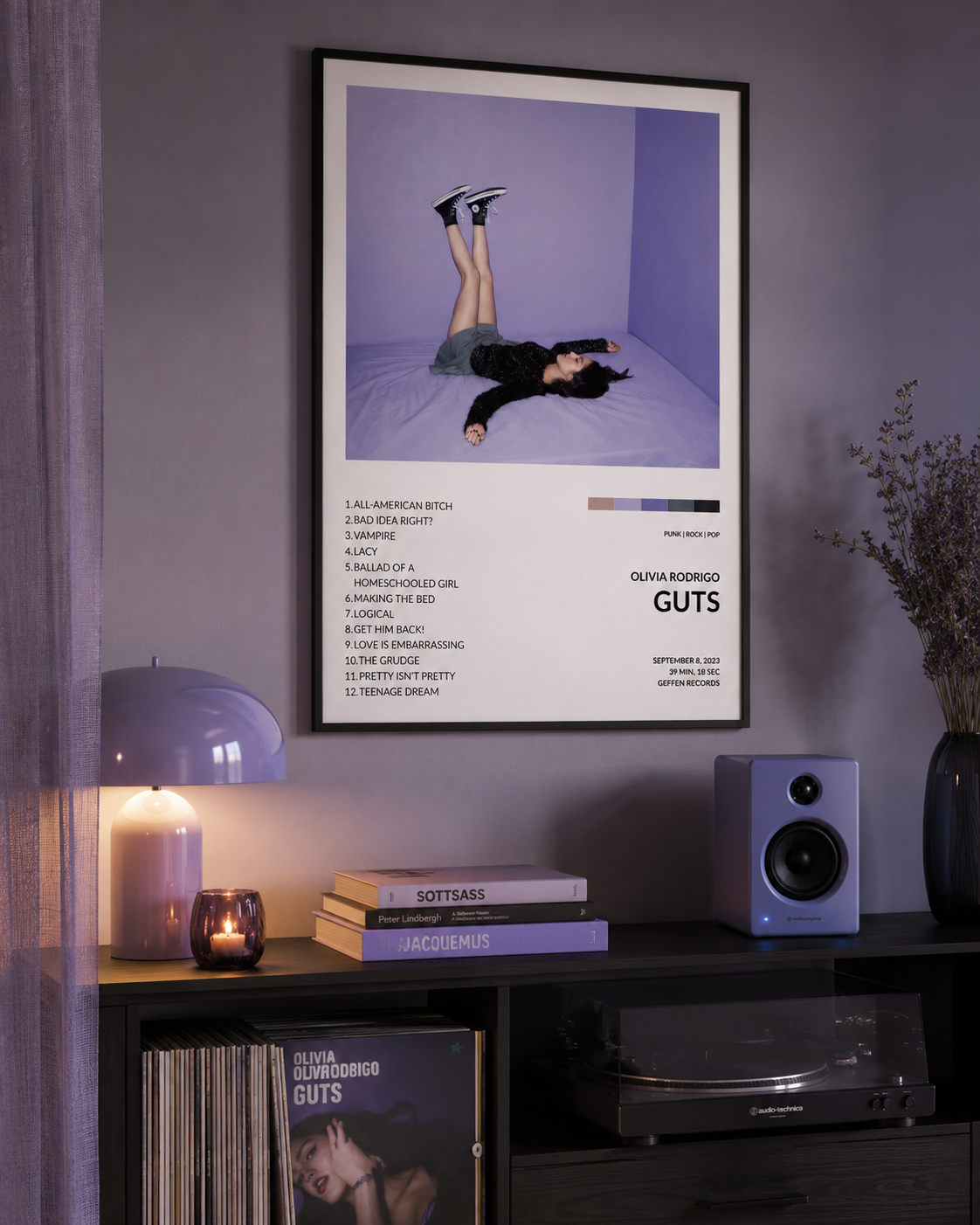 올리비아 로드리고 GUTS 트랙리스트 포스터 | 액자 미포함 침실 벽 예술