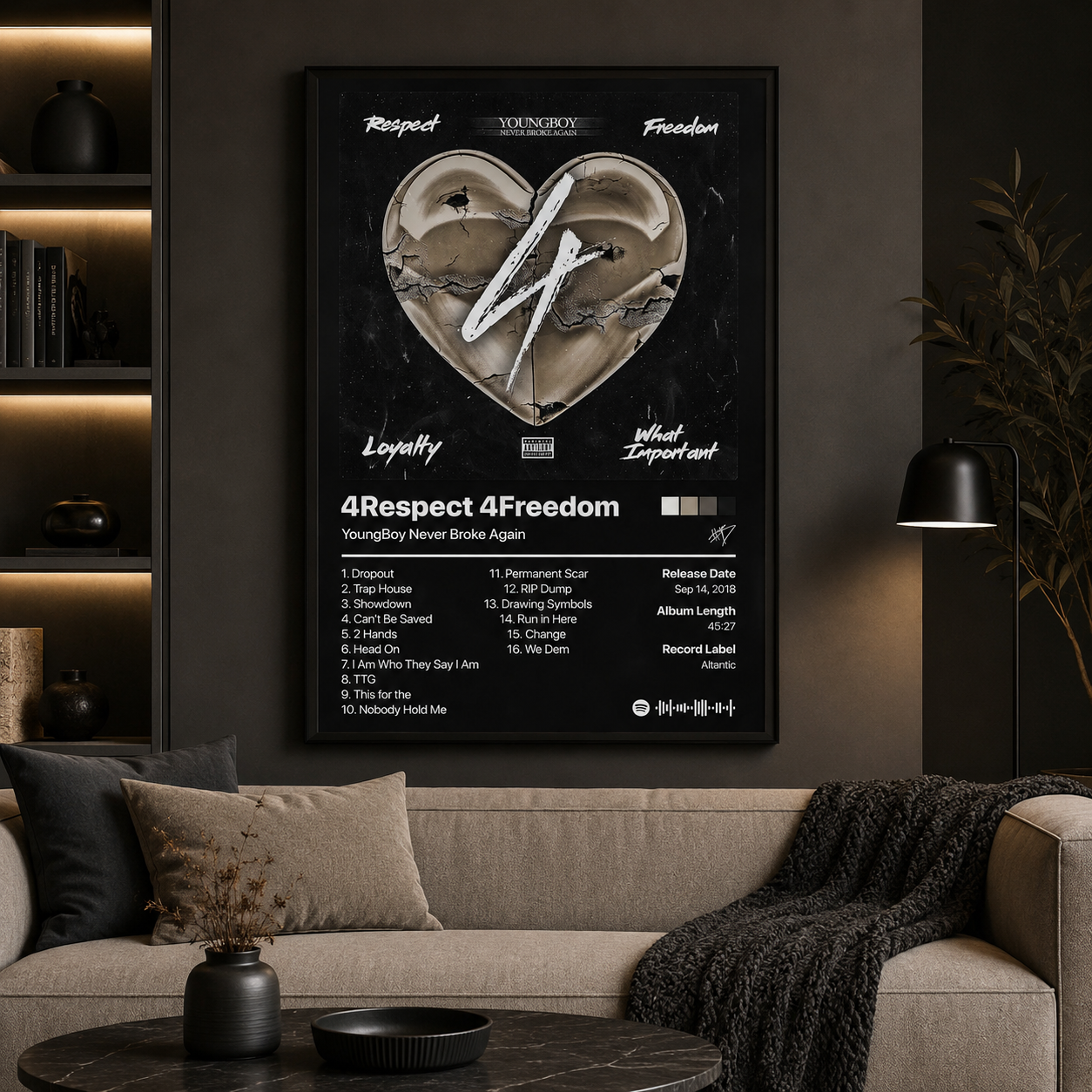 YoungBoy Never Broke Again 4Respect 4Freedom Tracklist Poster | Unframed Bedroom Wall Art
