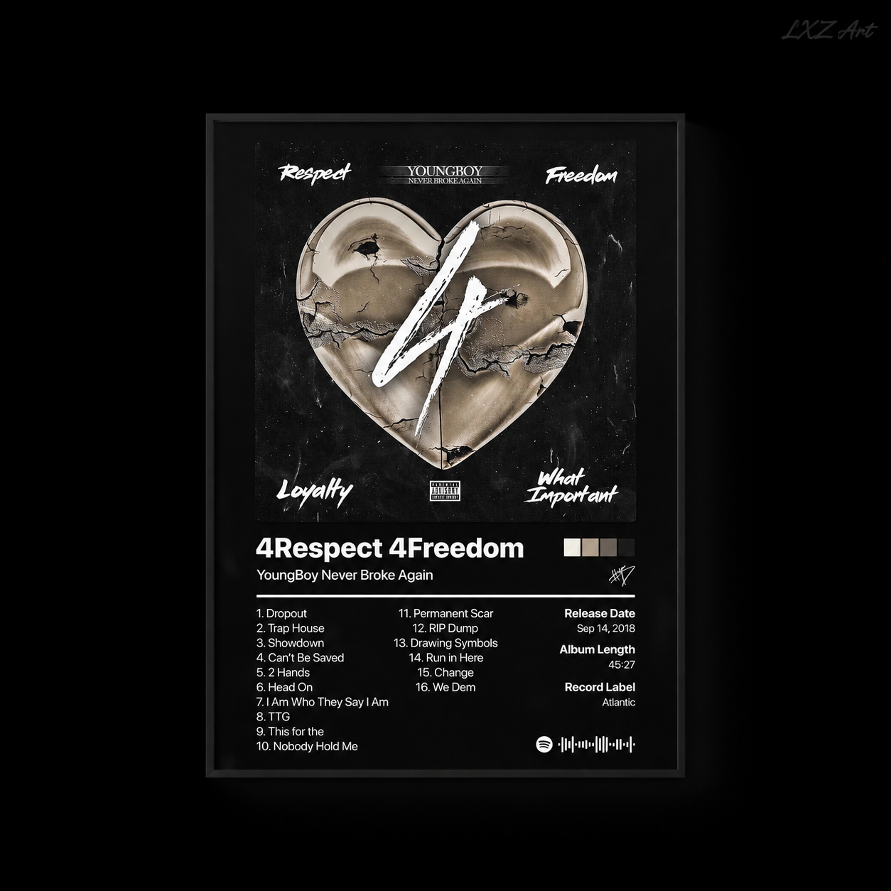 YoungBoy Never Broke Again 4Respect 4Freedom Tracklist Poster | Unframed Bedroom Wall Art