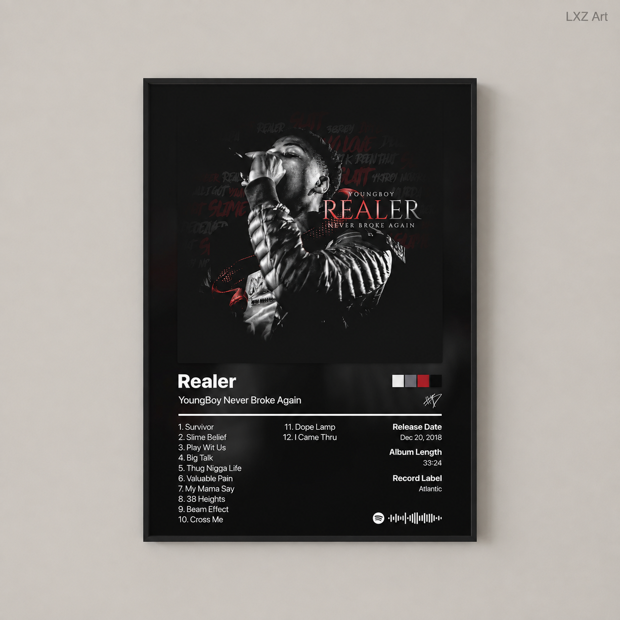 YoungBoy Never Broke Again Realer Tracklist Poster | Unframed Bedroom Wall Art
