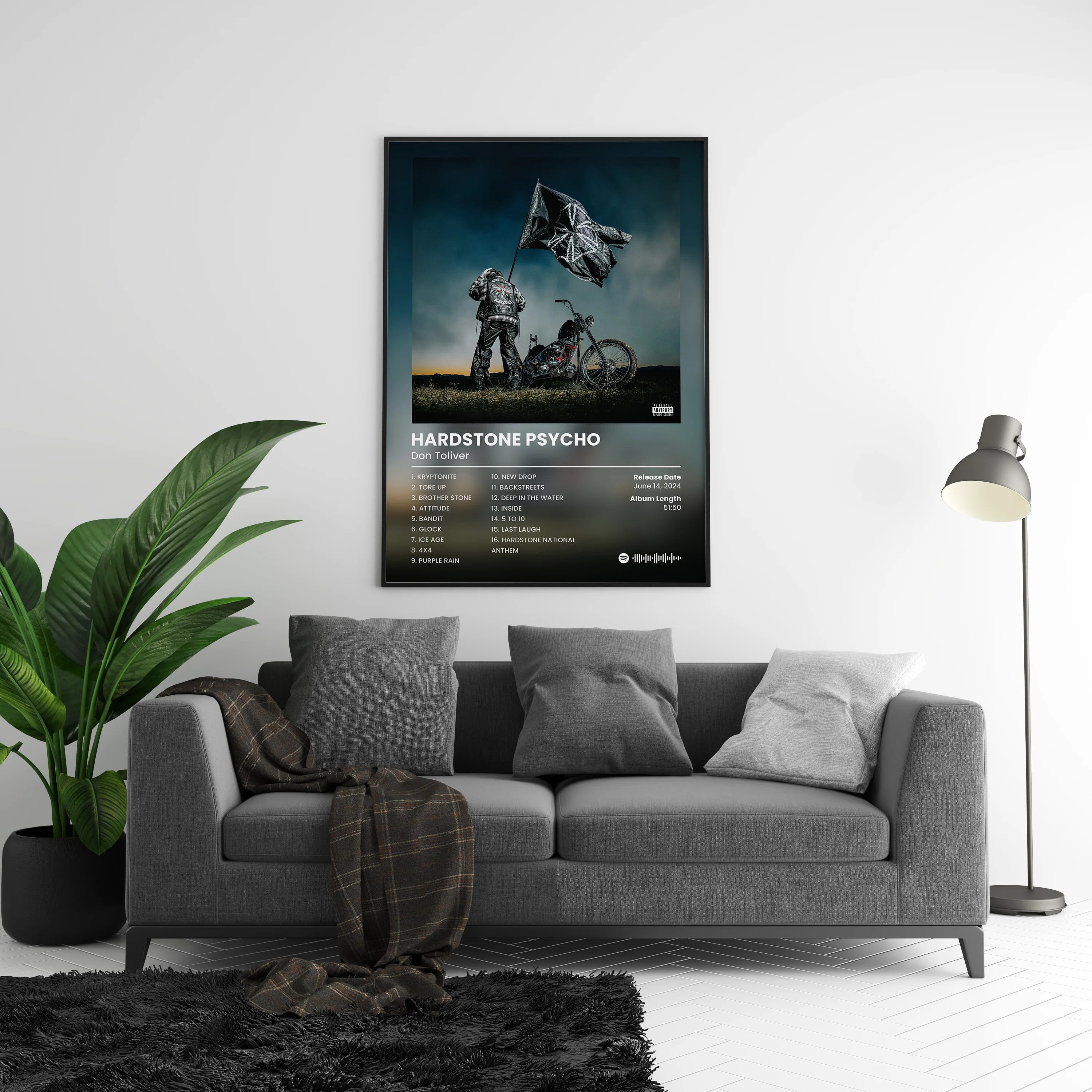 돈 톨리버 Hardstone Psycho 트랙리스트 포스터 | 액자 없는 침실 벽 예술품