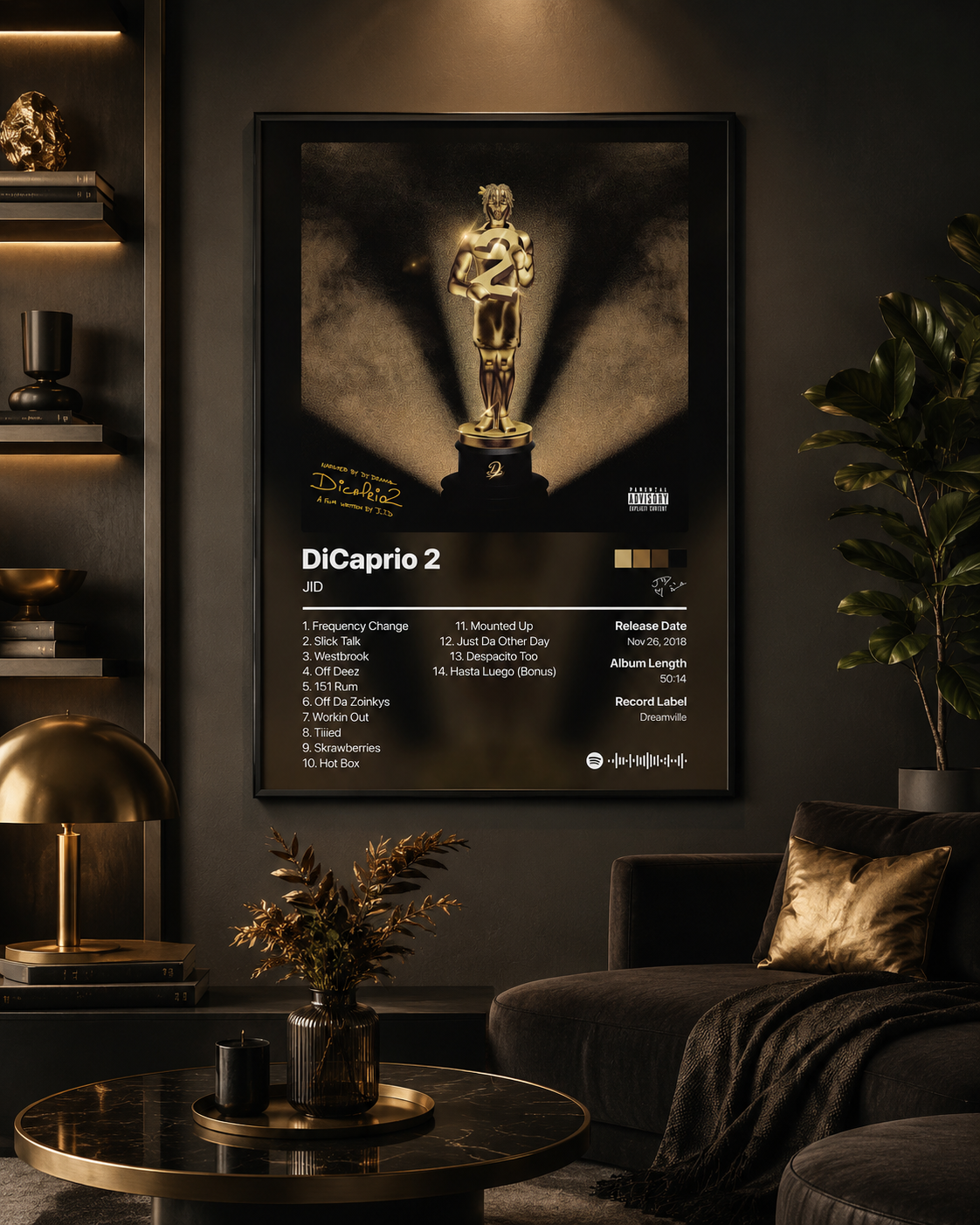JID DiCaprio 2 Tracklist Poster | Unframed Bedroom Wall Art
