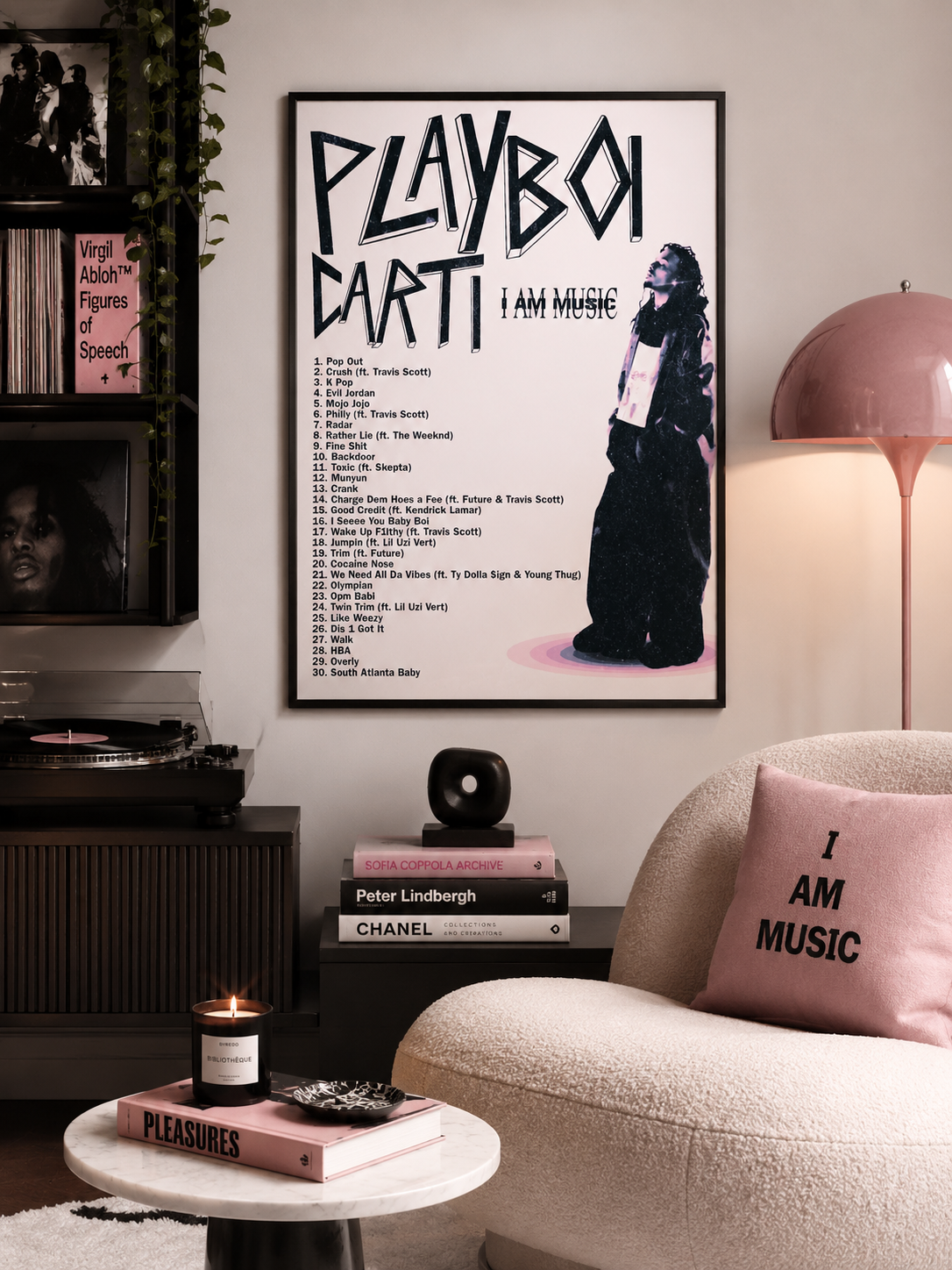 Playboi Carti I AM MUSIC 트랙리스트 포스터 | 액자 없는 침실 벽 장식