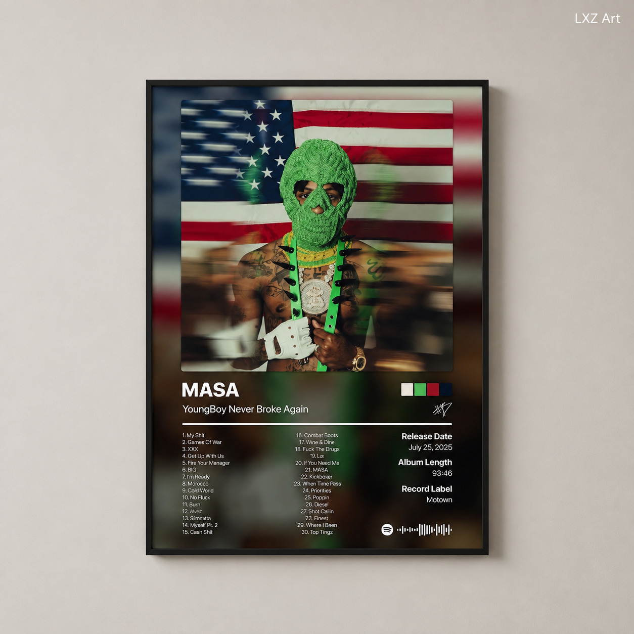 YoungBoy Never Broke Again MASA Tracklist Poster | Unframed Bedroom Wall Art