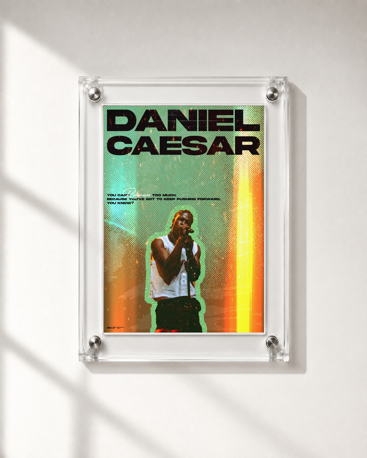 Daniel Caesar Green & Gold Performance Poster, close-up display. Frame for display only; poster sold unframed.