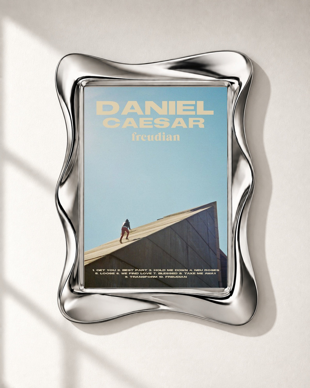 Daniel Caesar Freudian Sky Blue Album Poster, close-up display. Frame for display only; poster sold unframed.