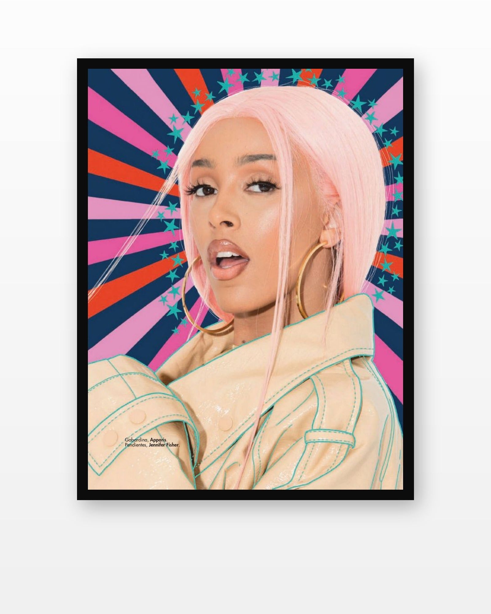 Doja Cat Cosmopolitan Portrait Poster in a black frame on a white wall