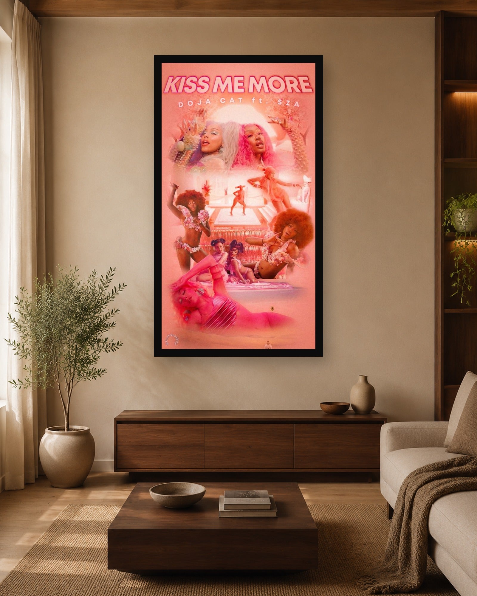 Doja Cat Kiss Me More Poster displayed in a second color-matched interior