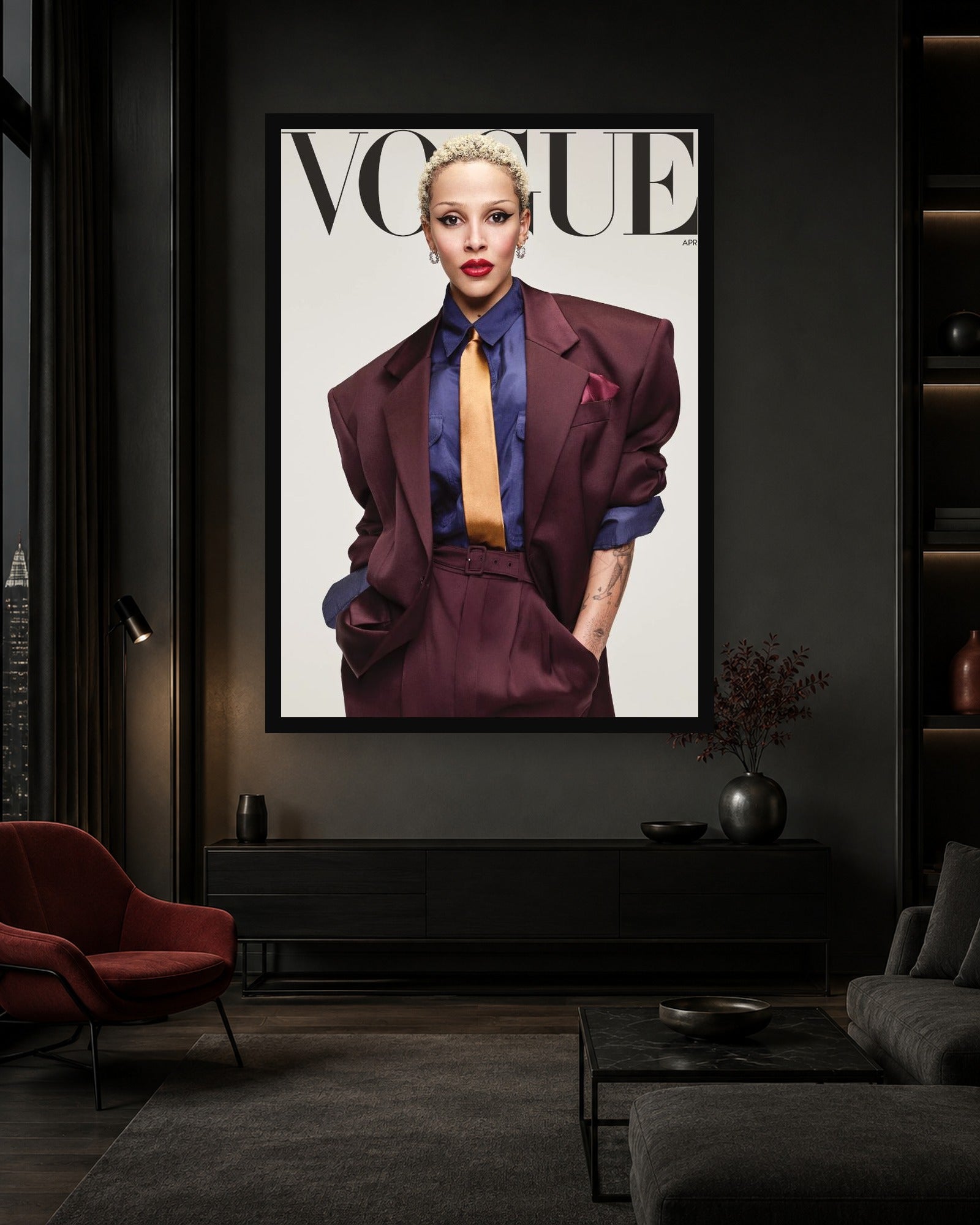 Doja Cat Vogue April Cover Poster displayed in a second color-matched interior