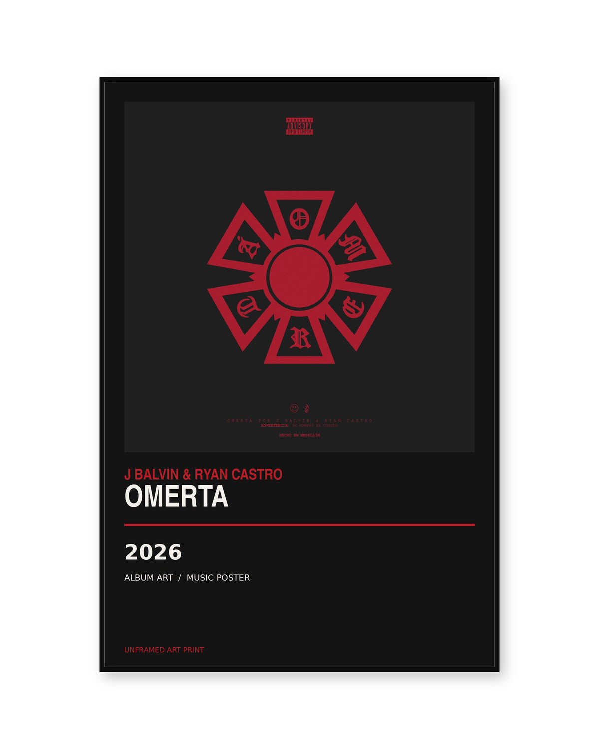 J Balvin & Ryan Castro OMERTA Album Poster | Unframed Wall Art - product image 1