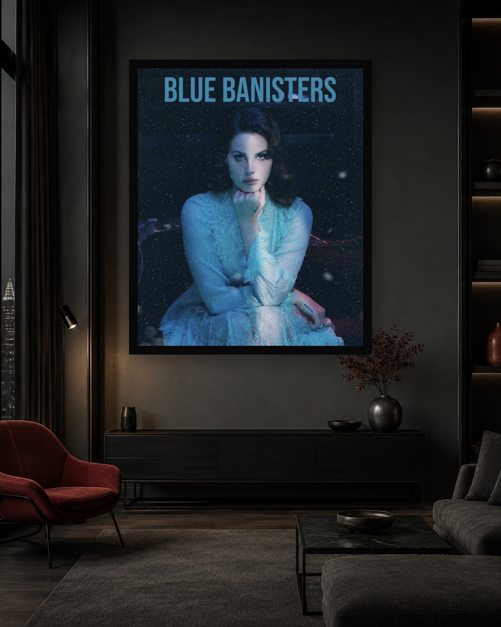 Lana Del Rey Blue Banisters Portrait Poster in a color-matched room scene