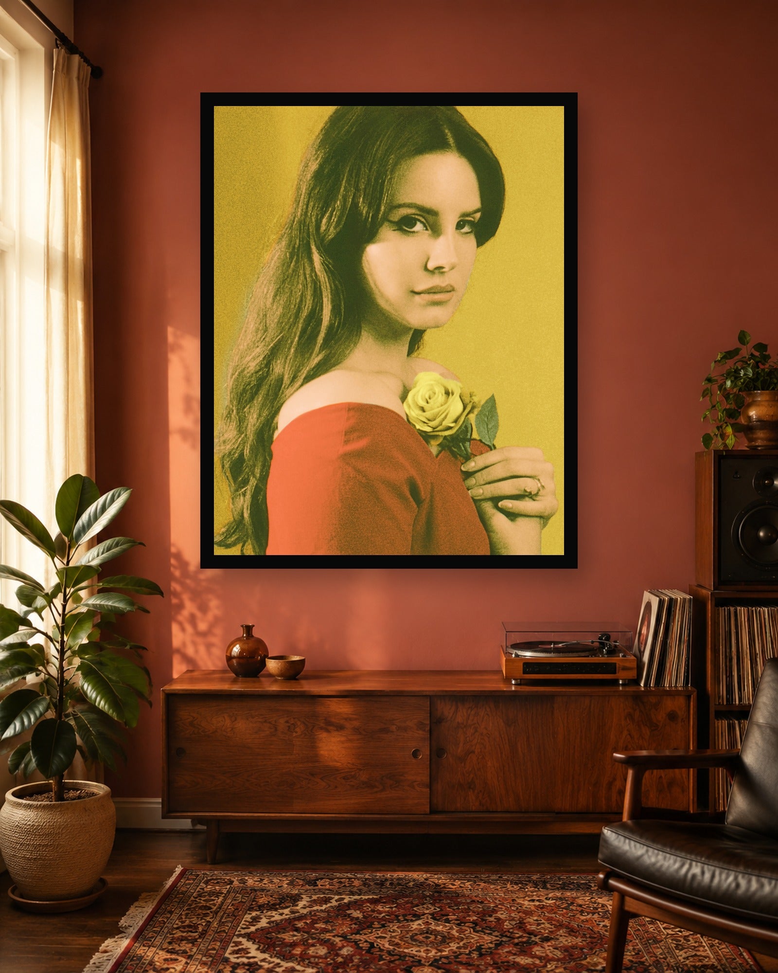 Lana Del Rey Honeymoon Vintage Portrait Poster in a color-matched room scene