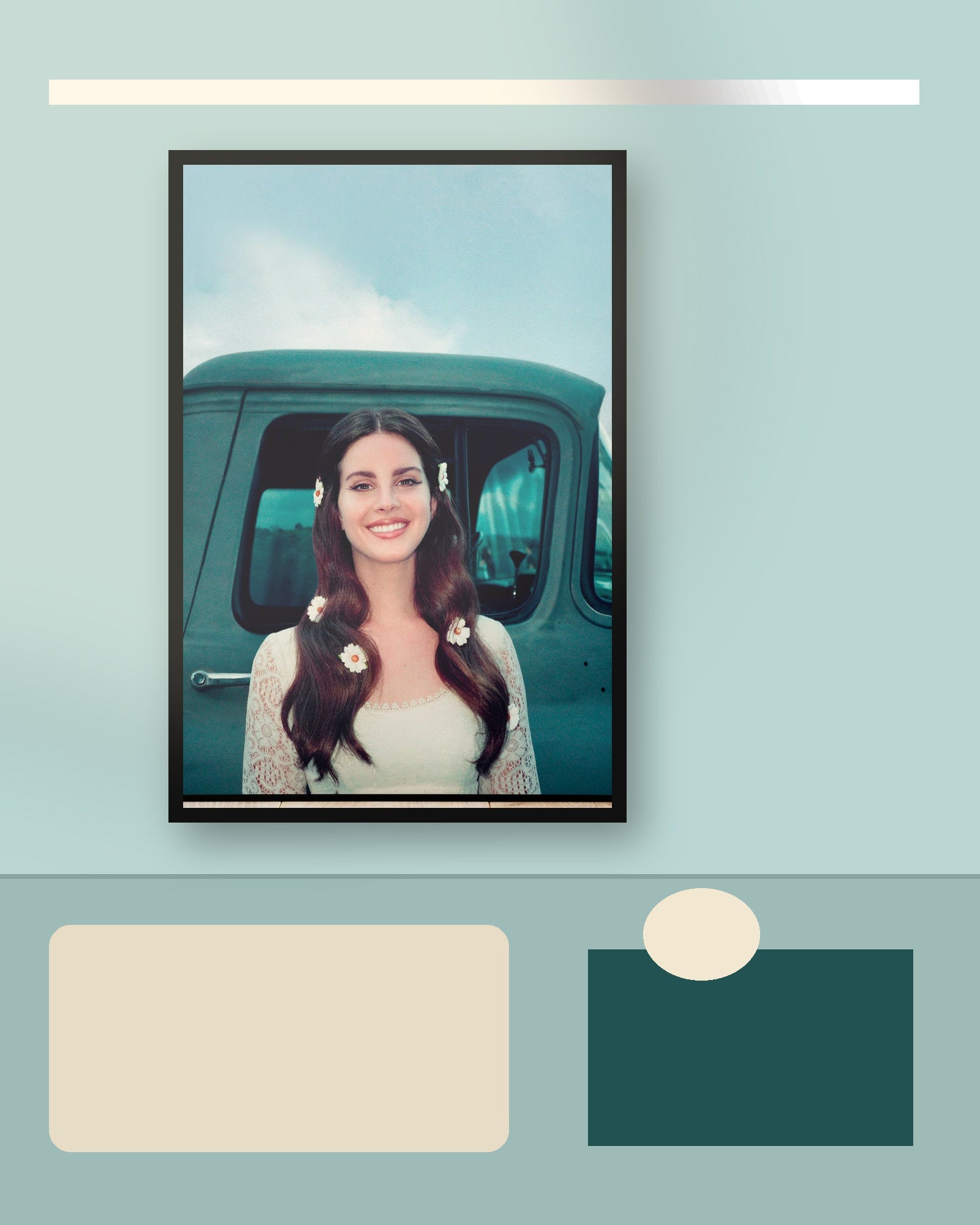 Lana Del Rey Lust for Life album poster displayed in a coordinated teal room