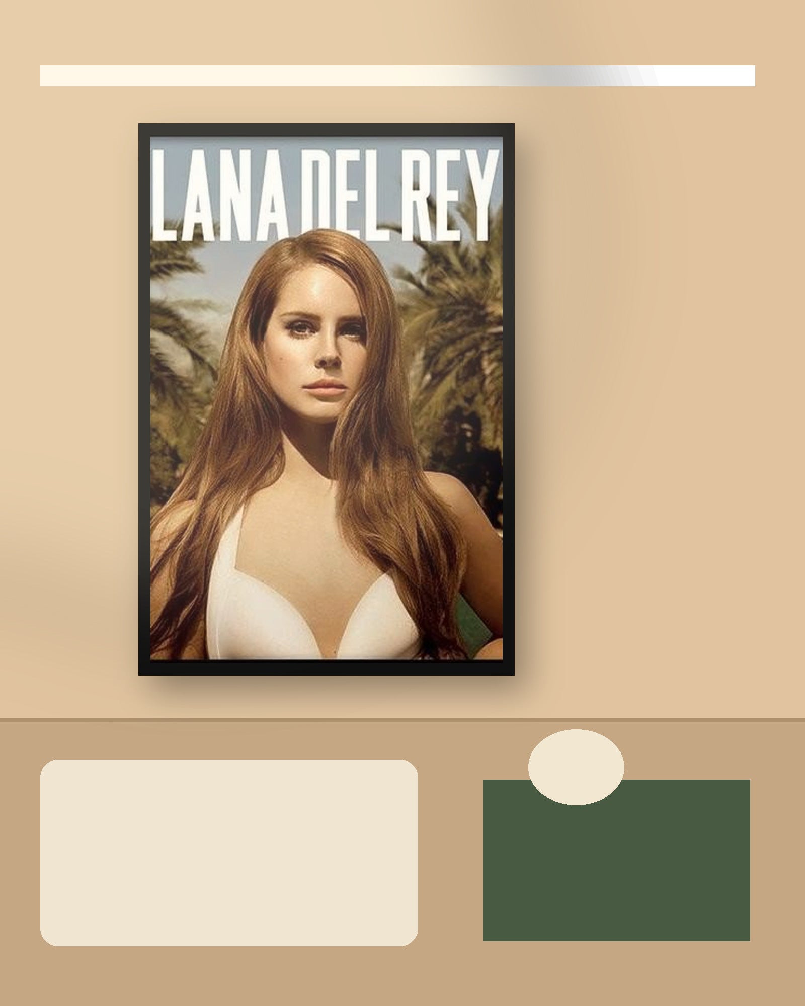 Lana Del Rey Paradise album poster displayed in a coordinated warm room