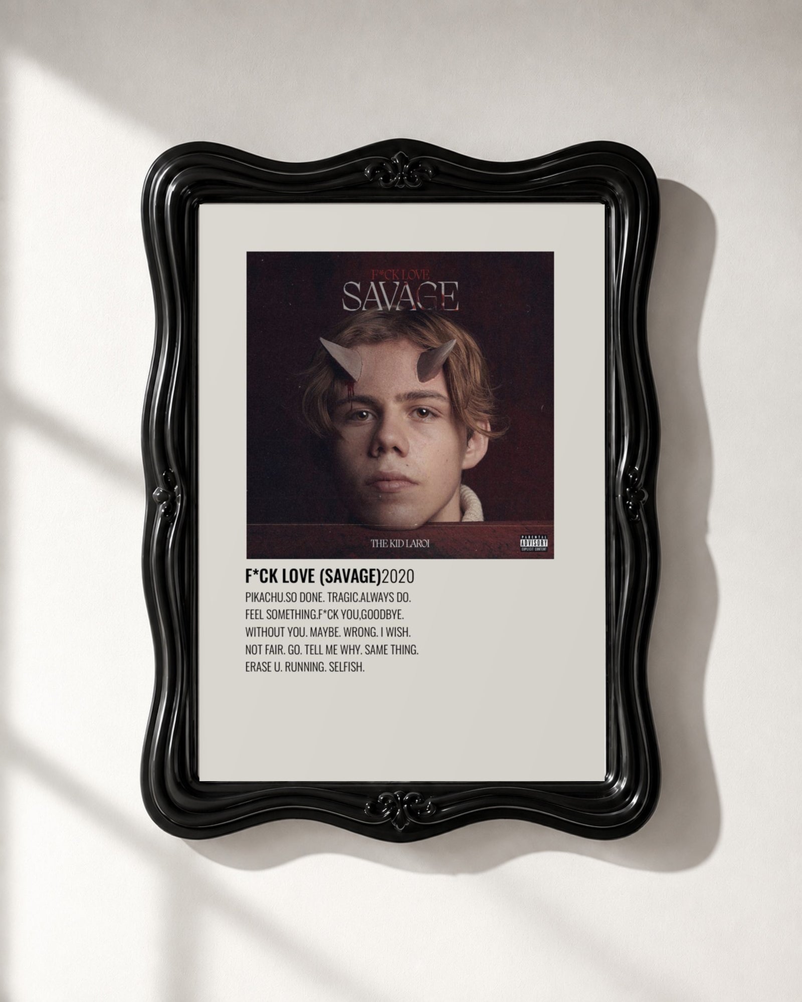 The Kid LAROI F*CK LOVE (SAVAGE) Burgundy Tracklist poster, close-up; frame not included