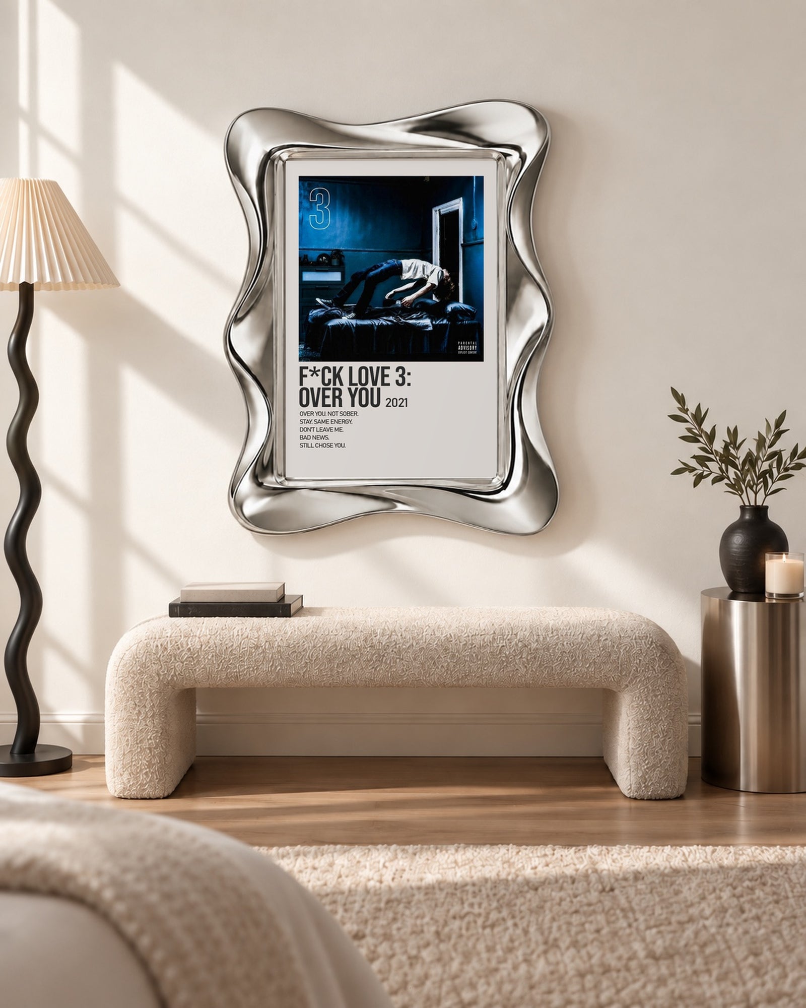 The Kid LAROI F*CK LOVE 3: OVER YOU Blue Room Tracklist poster, bench room; frame not included