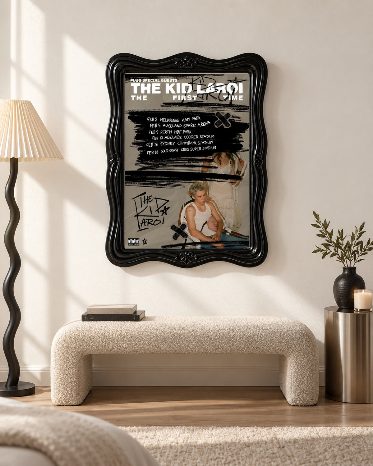 The Kid LAROI The First Time Tour Date Collage poster, bench room; frame not included