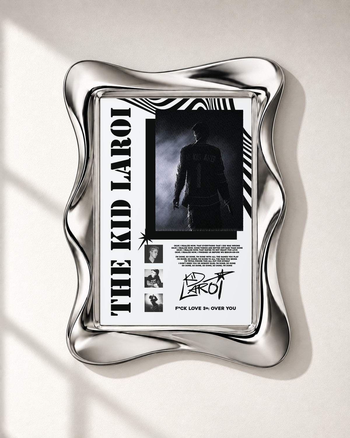 The Kid LAROI F*CK LOVE 3+: OVER YOU Black and White Collage poster, close-up; frame not included