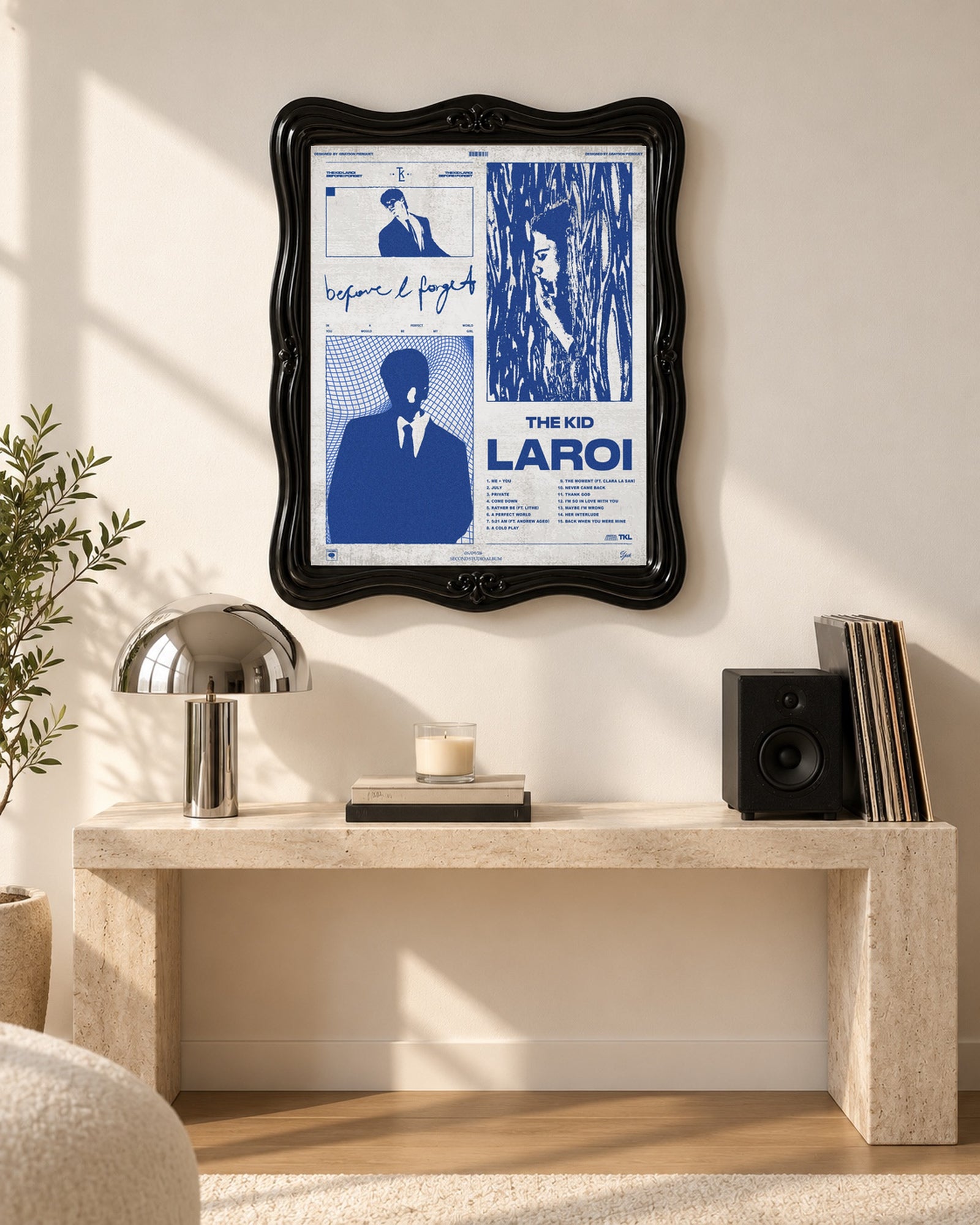The Kid LAROI Before I Forget Blue Graphic Collage poster, console room; frame not included